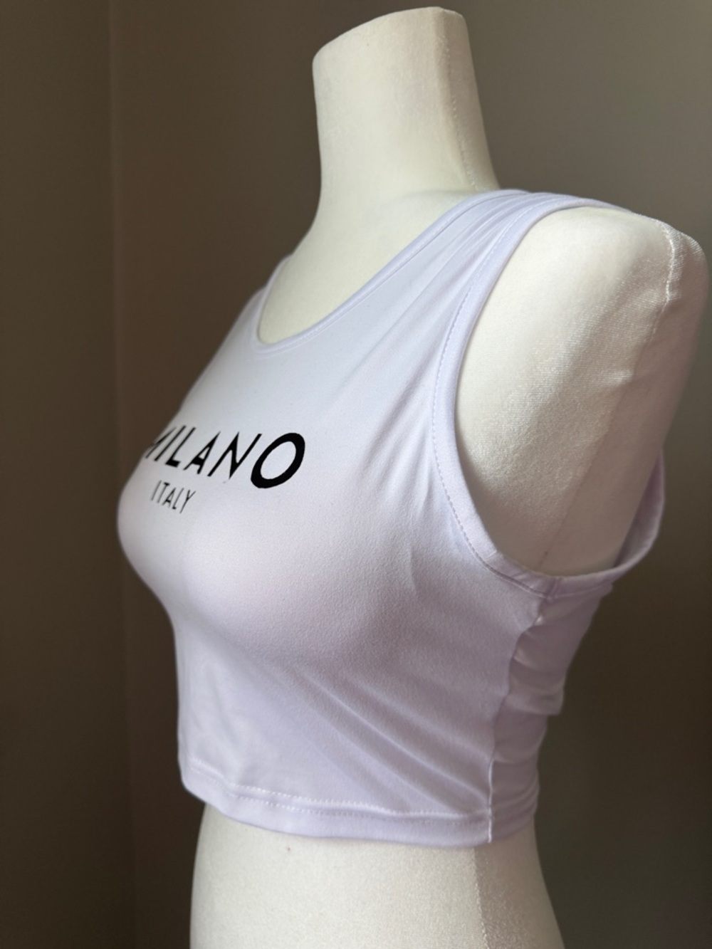 Milano Italy White Crop Tank Top Women’s Medium Y2K Minimalist Graphic Aesthetic - Picture 6 of 9